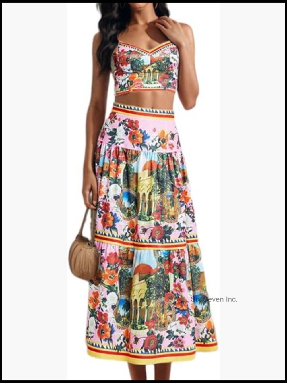 2 Piece Skirt Set Halter Top High Waist Maxi Skirt Floral Lounge Set Vacation